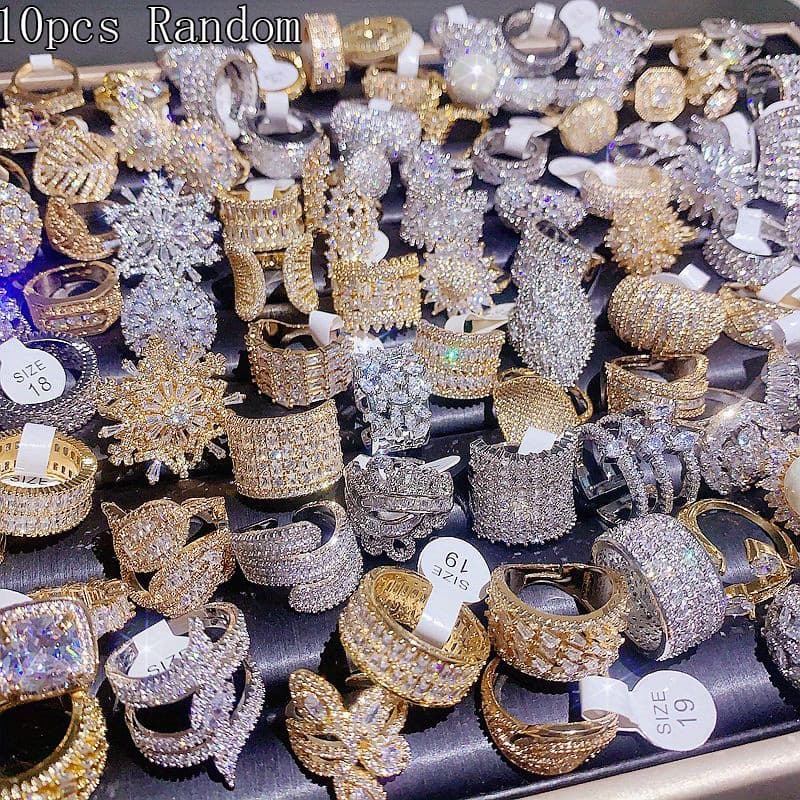 TEMU 10pcs Luxury Copper Synthetic Zirconia Rings, Style Random Synthetic Ring Wedding Engagement Promise Bride Gemstone Ring Anniversary Ring Holiday Gift