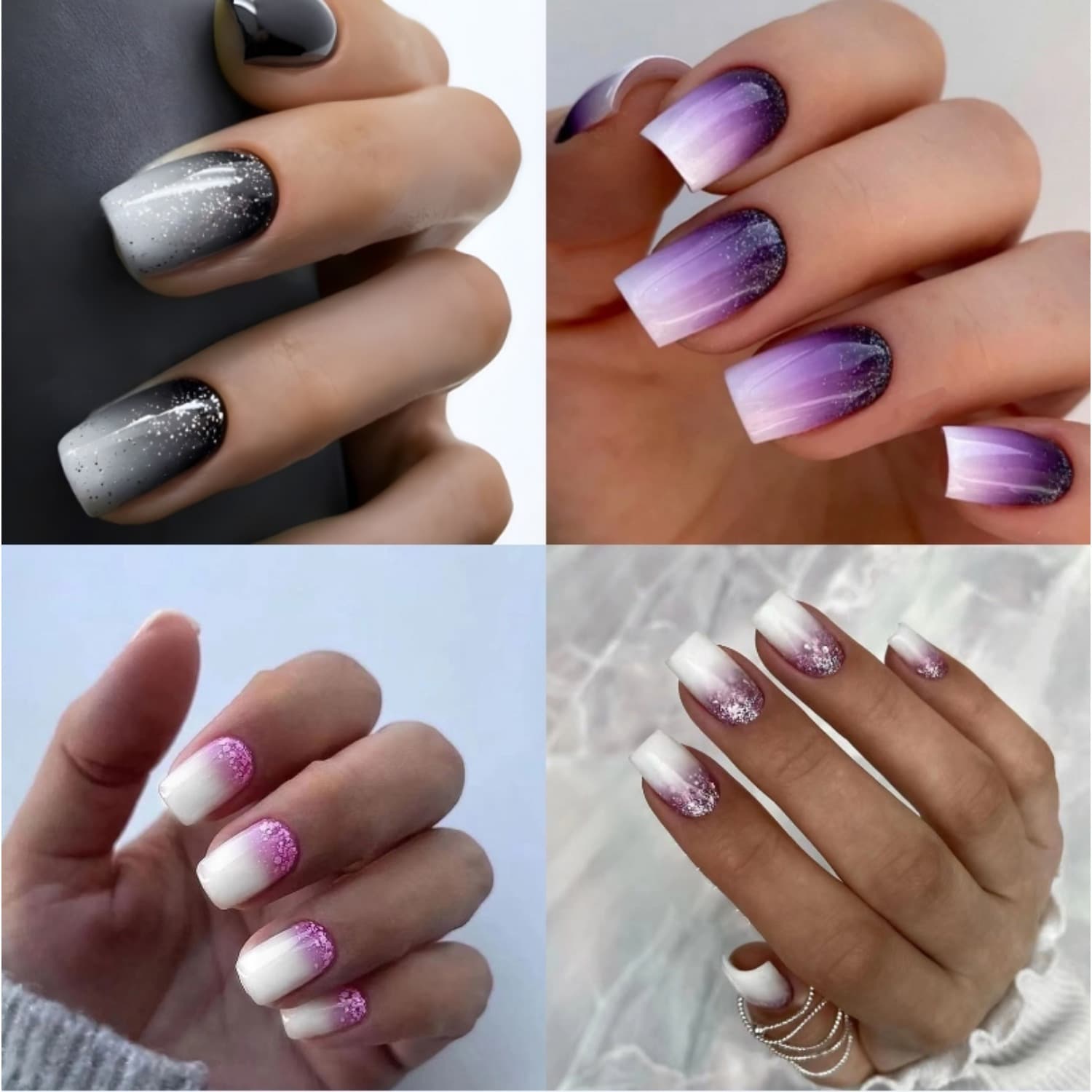 TEMU 96pcs Purple Gradient Square Press On Nails Short Black Gradient Fake Nails Glue On Nails Glitter Acrylic Nails Glossy False Nails Press On Nails For Women And Girls