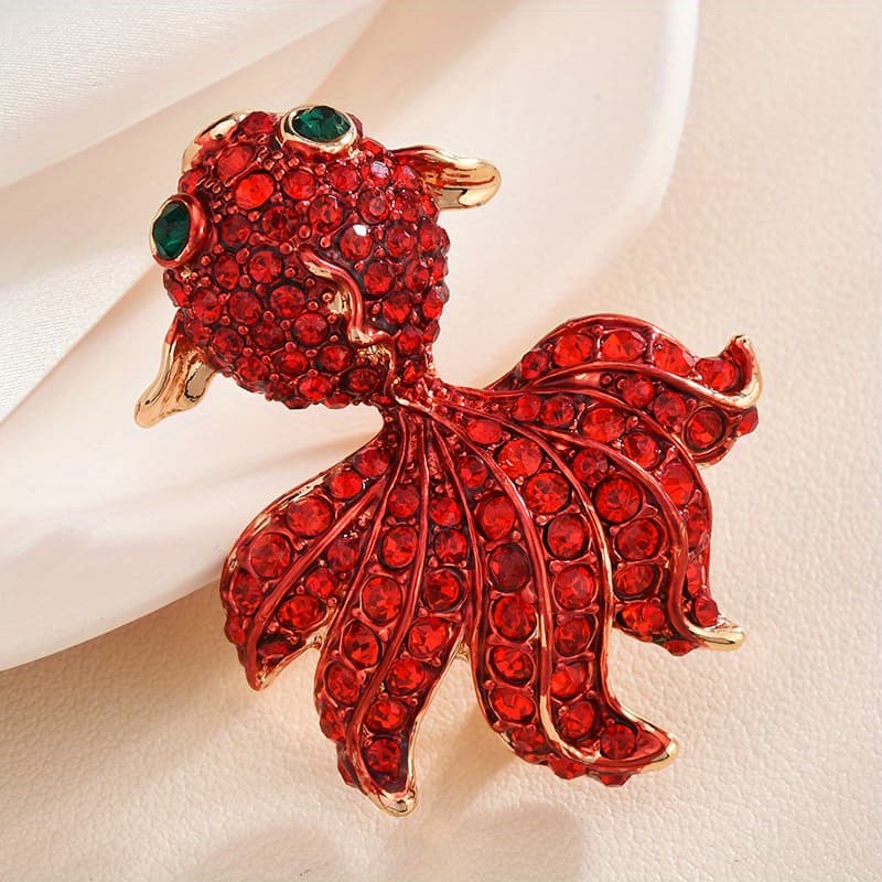TEMU Elegant Goldfish Enamel Brooch Set With Sparkling Rhinestones, Unisex Clothing Additions, Women's Jewelry