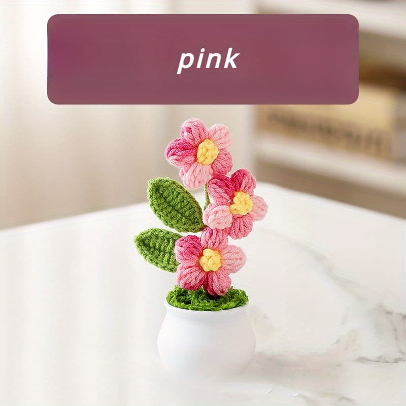 TEMU Handmade Woven Potted Plant - Crochet Centerpiece, Ideal For Home And Holiday Decor Crochet Bouquet