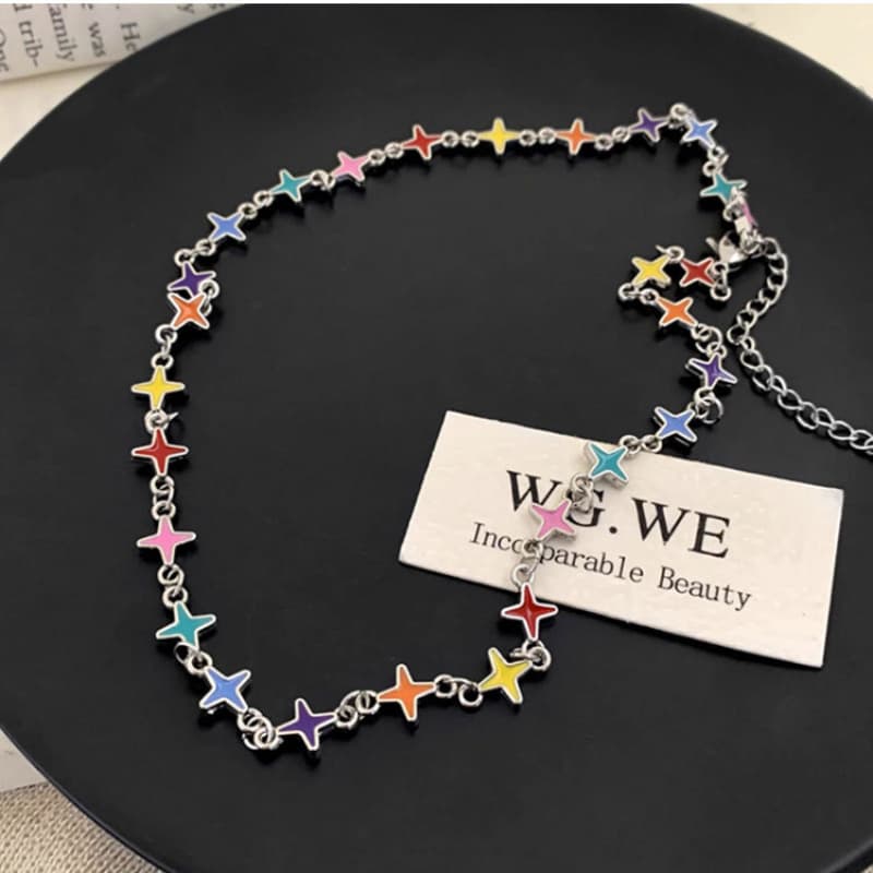TEMU 1pc Color Quadrat Star Necklace Female Niche Premium Dopamine-sensing Clavicle Chain Sweet Choker