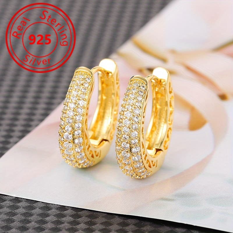 TEMU 1 Pair Of S925 Silver Earrings Elegantly Plated With Sparkling Synthetic Zirconia Earrings - Chic Retro Style And , Perfect Gift