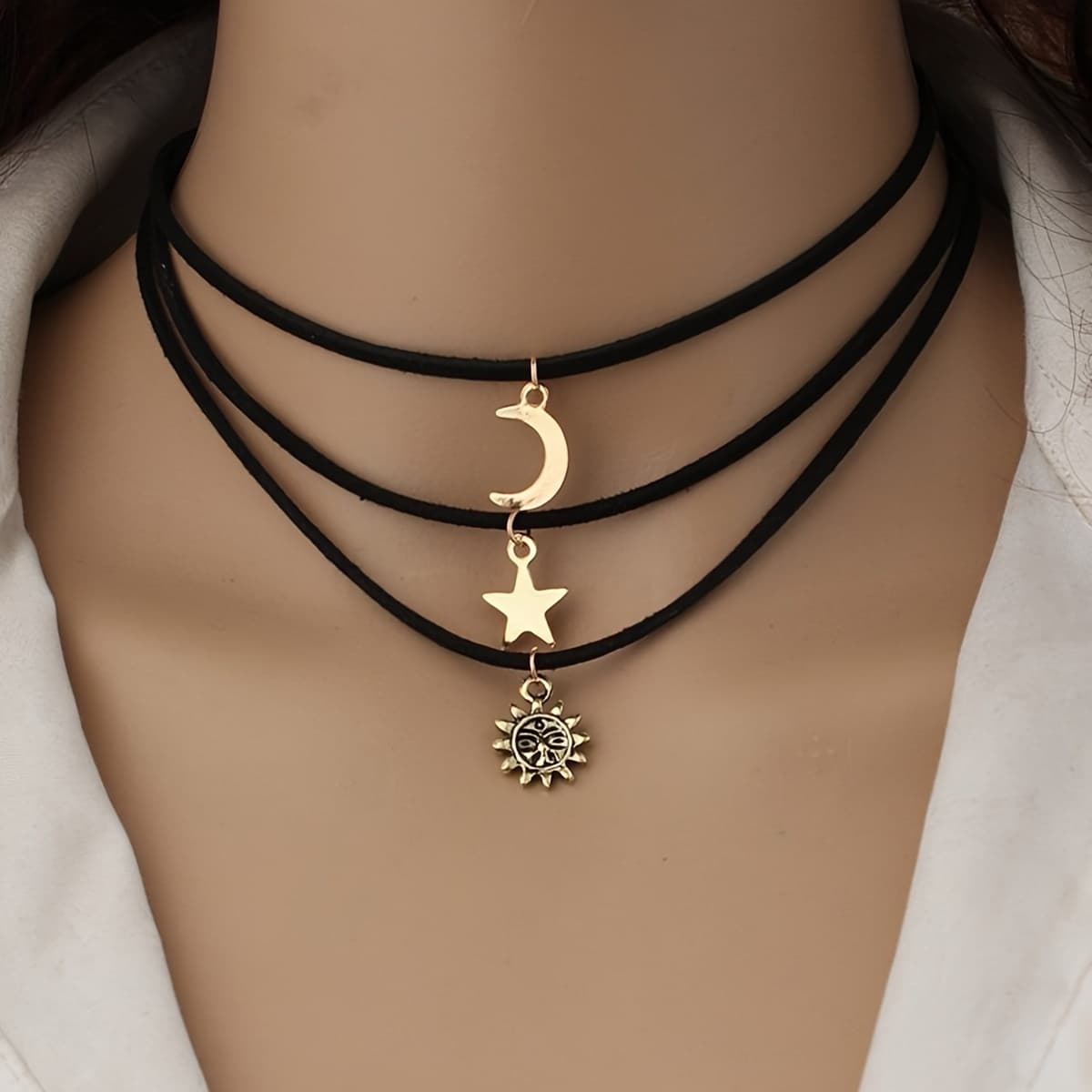 TEMU 3 Pcs, Fashion Sticker Necklace, Choker, Star, Moon, Sun Multi-element Pendant Hip Hop Beautiful And -functional Party Style Jewelry Accessories, Jewelry Gift For Girls Women