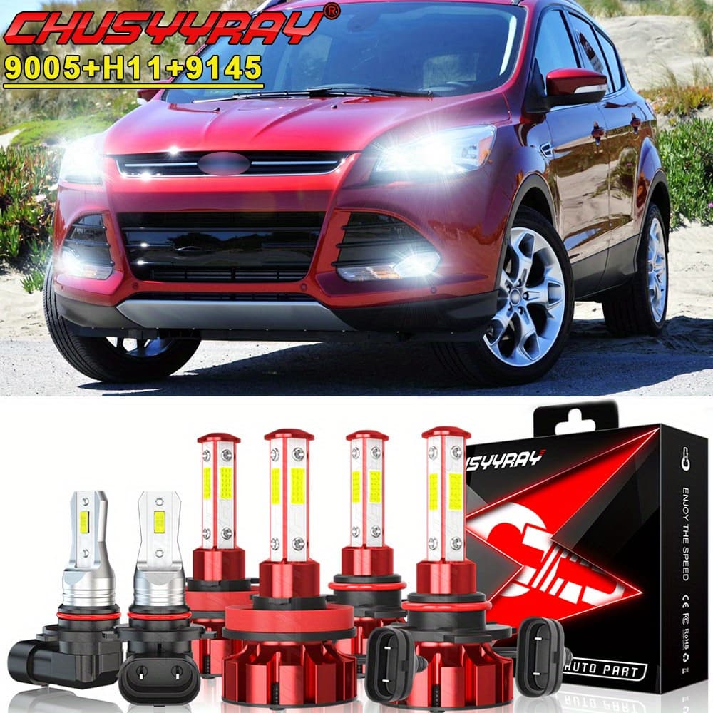 TEMU Escape 2013-2016 Led Headlight Bulbs High/ Low+fog Light Bulbs Combo, 9005/ Hb3 H11 9145 100w 60000lm 6000k Cool White Over 50000 Hours Plug And Play, Pack Of 6, Without Battery