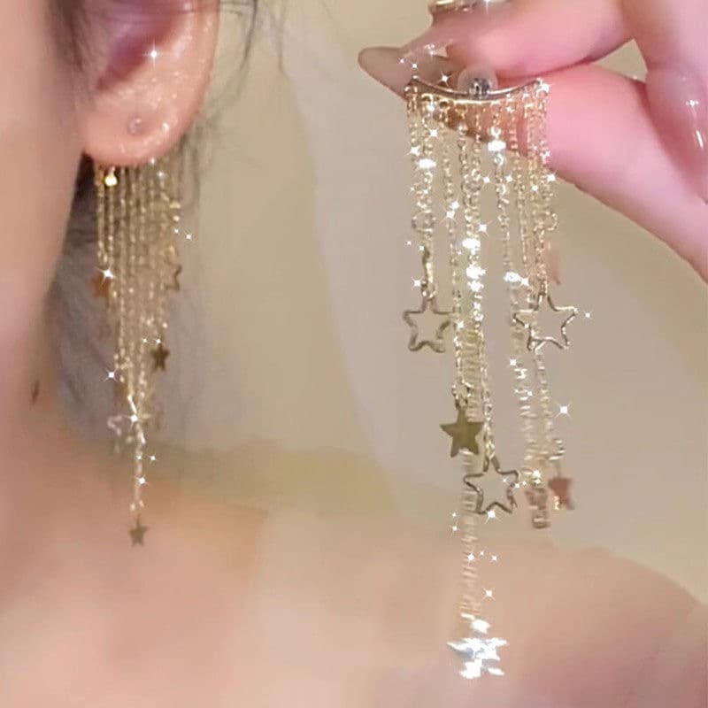 TEMU 2pcs Women' Elegant Hollow-out & Tassel Dangle Earrings - Copper Geometric Chains, Tassel Drop For Daily Wear, Prom, - Versatile (no Plating)