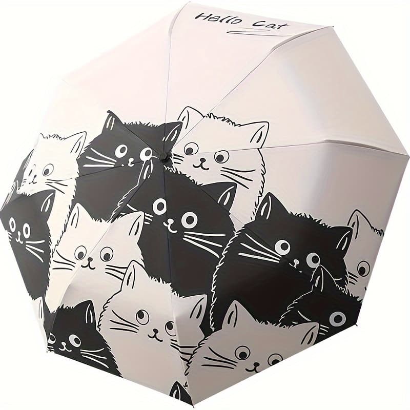 TEMU Compact Cat Umbrella - Automatic Folding Dual-use Rain And Black Coating Windproof Lightweight Portable Travel Companion For Men And Women