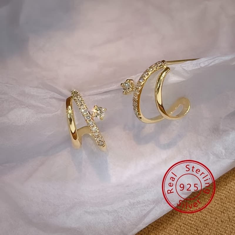 TEMU 925 Sterling Silver Luxury Elegant Double Claw Synthetic Zirconia Stud Earrings Birthday Gift