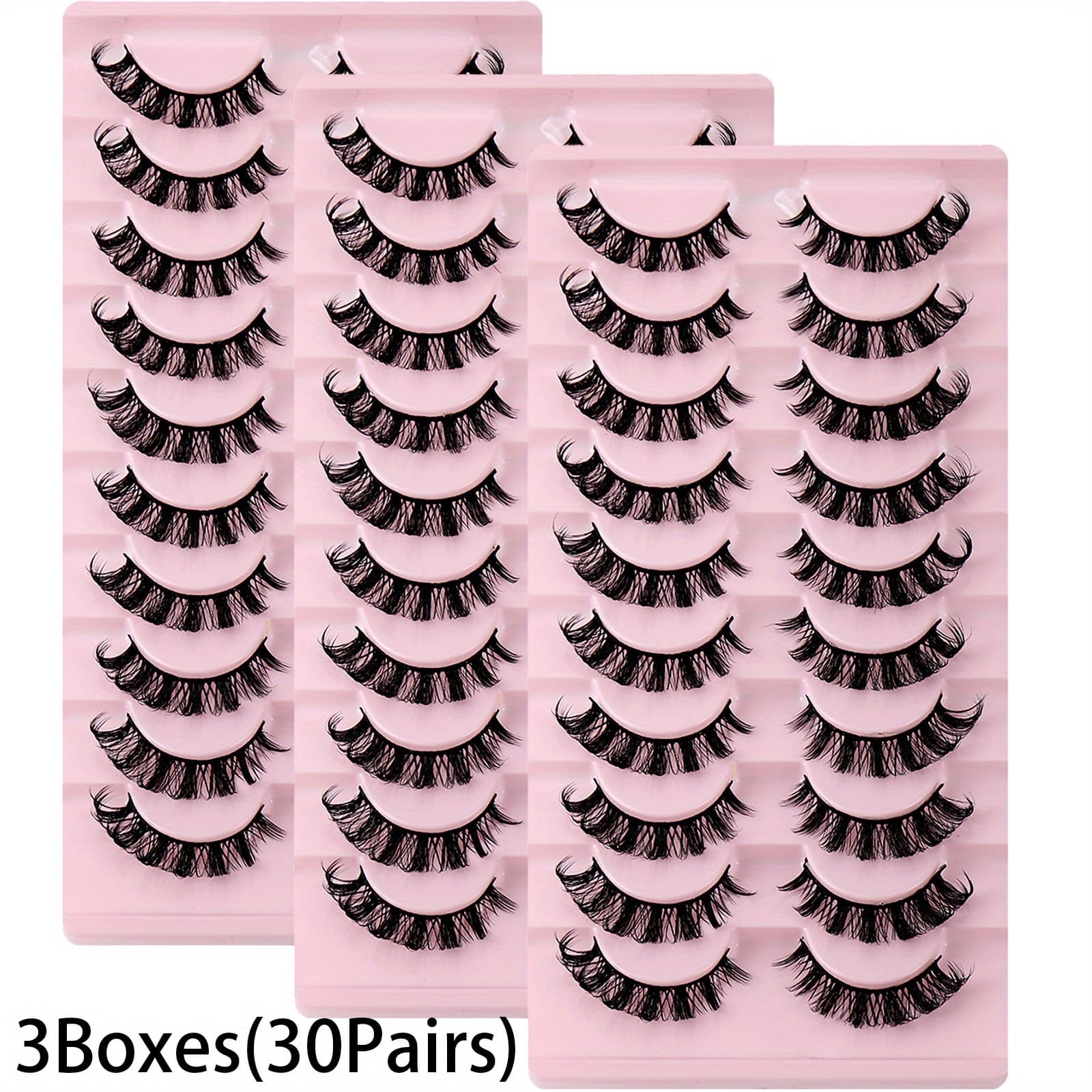 TEMU 3boxes(30pairs) Strip Lashes Dd False Eyelashes Fluffy Wispy Mink Lashes Pack Fluffy False Eashes Extensions