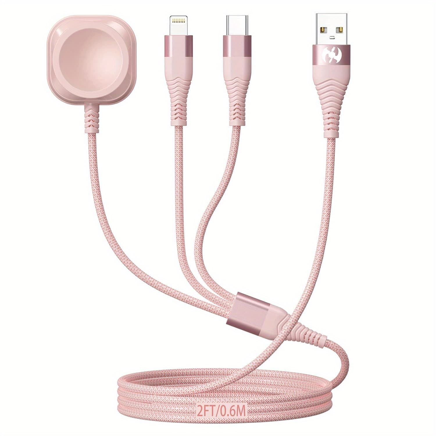 TEMU Watch Charger Multi Charging Cable 24inch Travel Essentials Nylon Braided Lightning Type C Usb Cord For Iwatch Wireless Charger 3in 1 Charging Wire For Iphone Phone And For Iwatch
