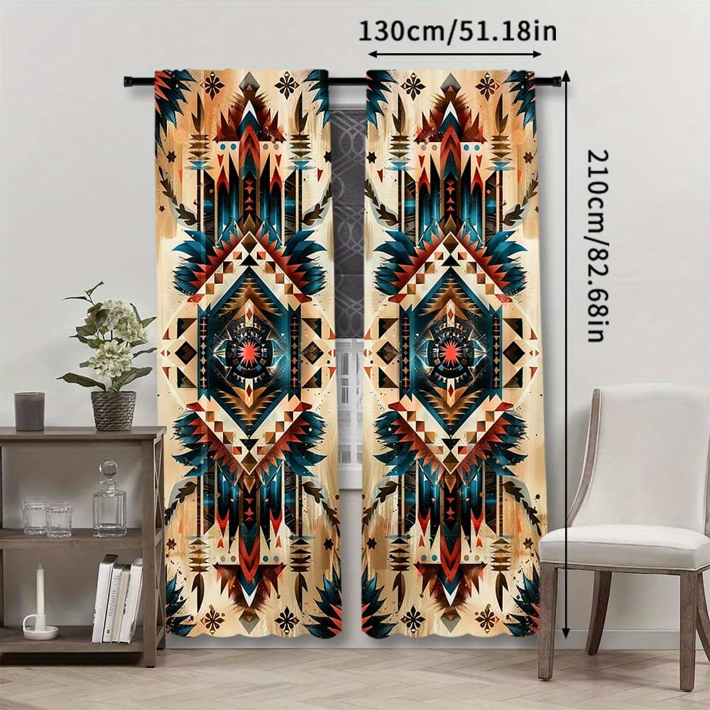 TEMU 2pcs, Boho Blackout Rod Pocket Vintage Patterned Curtains For Bedroom Office Room Study Home Decor