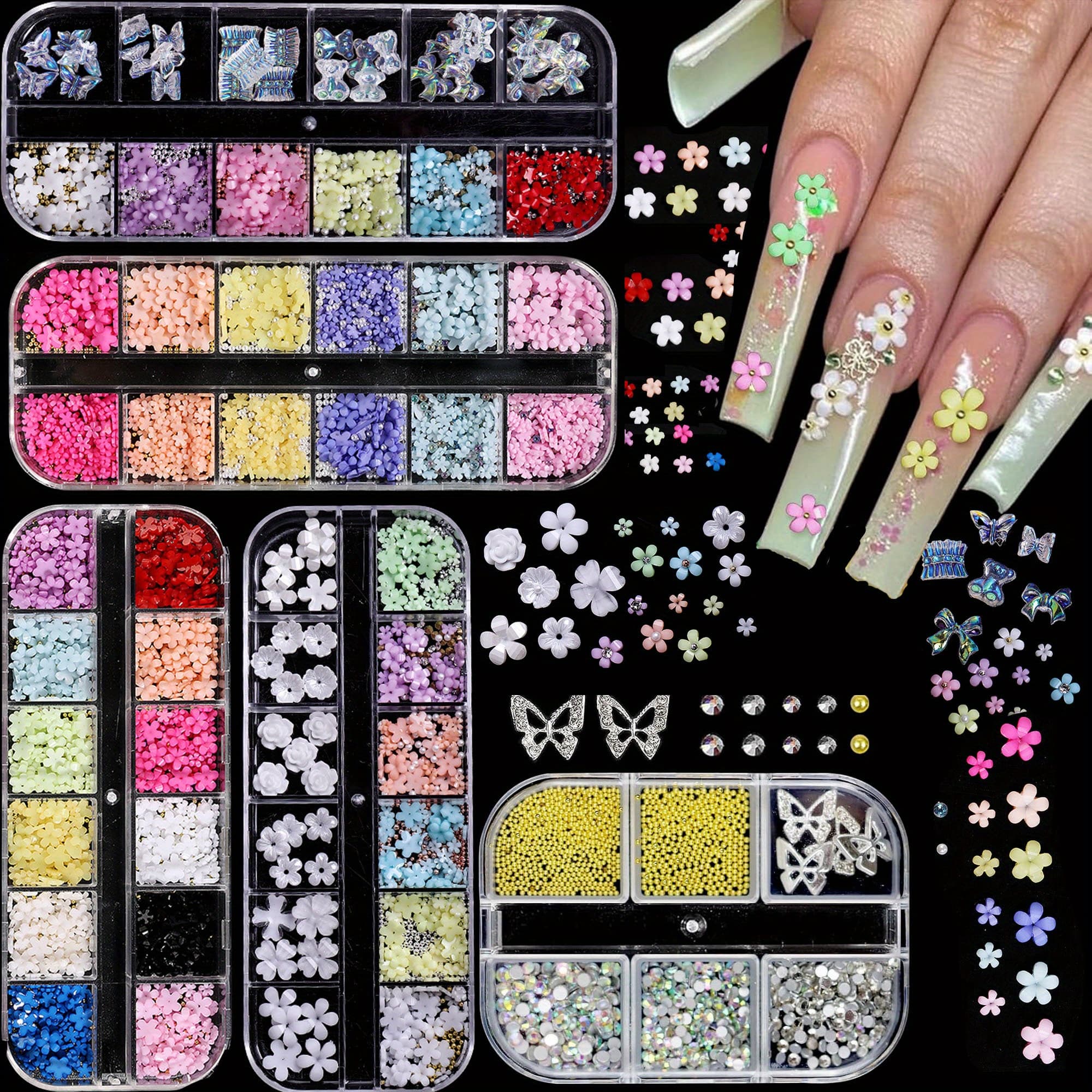 TEMU 3d For , 54 Grids Art Metal Mixed Rhinestones Kit Ab Diamonds Rhinestones For Art Diy
