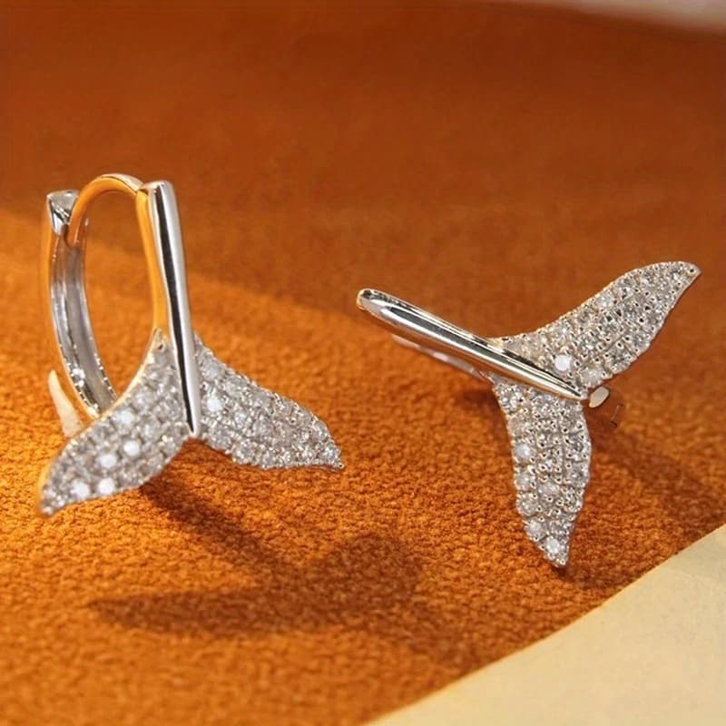 TEMU Tzliwen Women's Small Mini Earrings, Copper Inlaid Zirconia Earrings, Romantic Mermaid Shape, Fashionable Jewelry