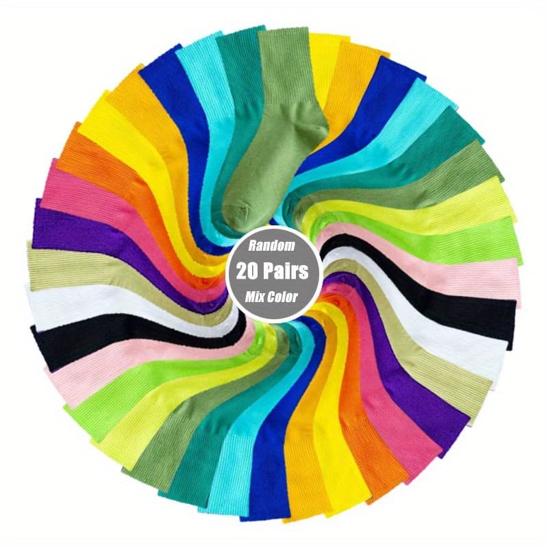 TEMU 20 Pairs Women's Candy Solid Color Crew Colorful Comfortable Lightweight Tube Athletic Socks