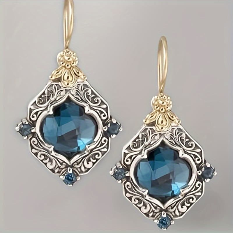 TEMU Exquisite Blue Rhombus Synthetic Gemstonestone Dangle Earrings - Hypoallergenic And Nickel-free