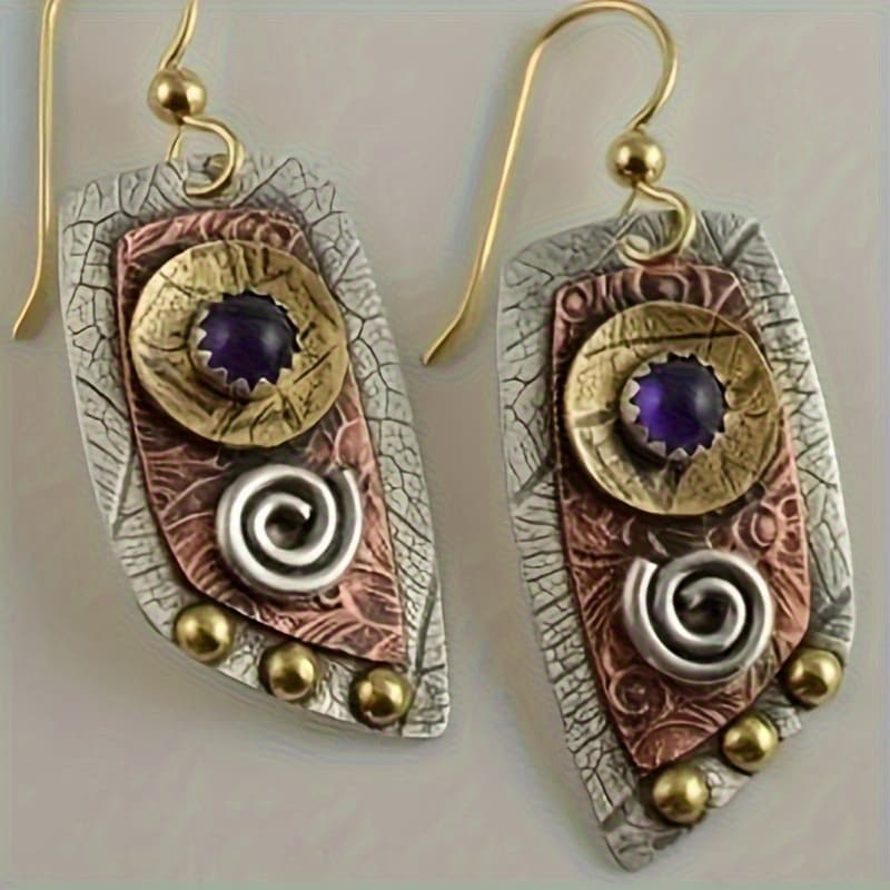 TEMU Unique Irregular Bohemian Drop Earrings - Exquisite Metal Engraved Design, Elegant & Simple, Handcrafted Jewelry For Women