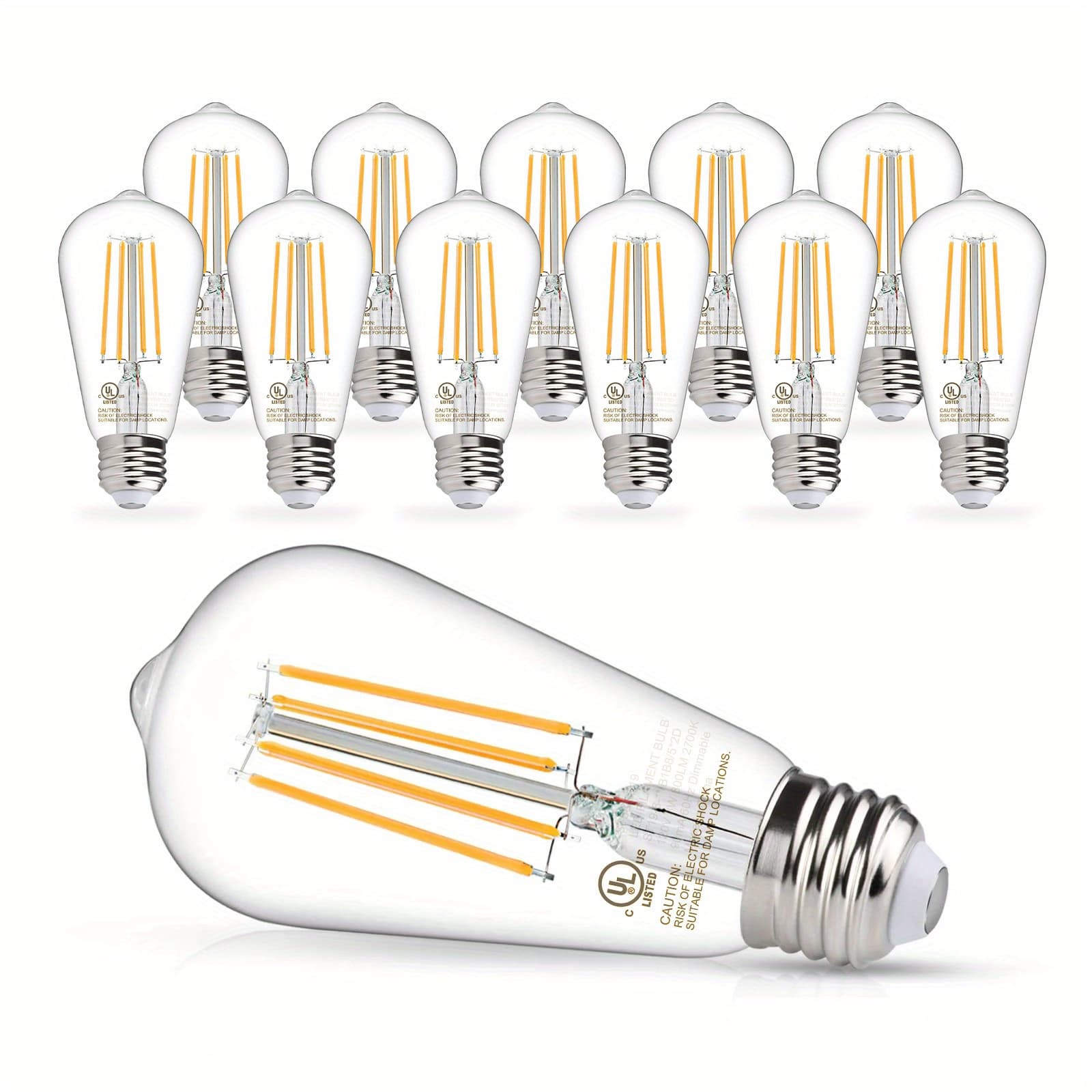 TEMU 12/24pack 8w 2700k Warm White Vintage Led Filament Bulbs, Vintage Led Edison Bulbs 60w Equivalent, E26 Medium Base, Clear For Home And Commercial, Dimmable