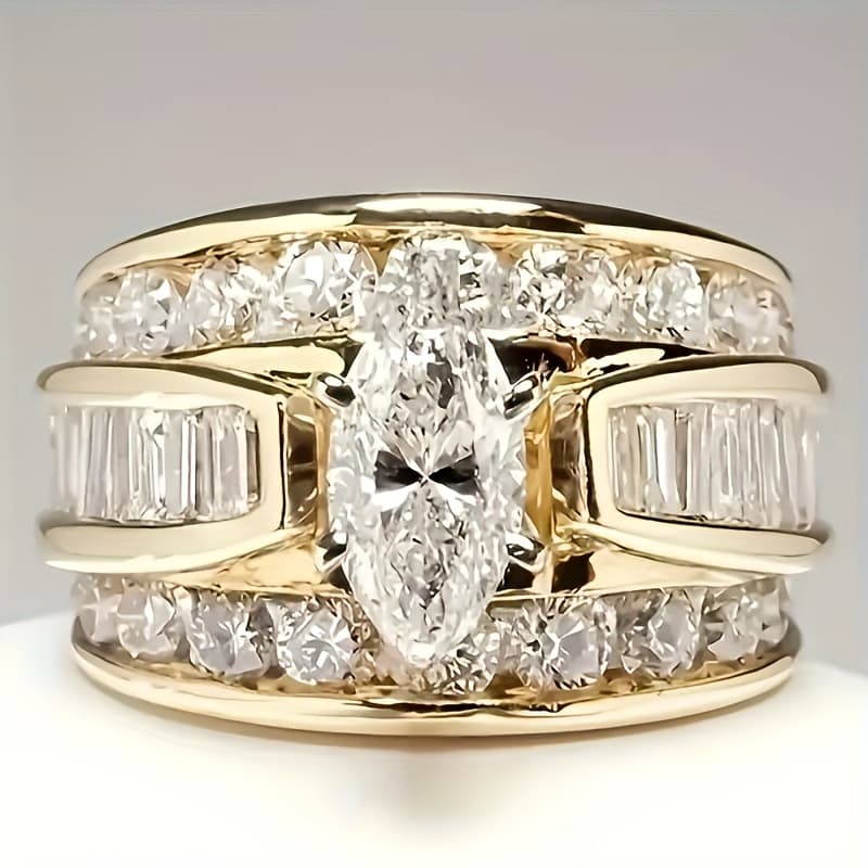 TEMU A Three-row White Zirconia Engagement Ring, Perfect For Women's