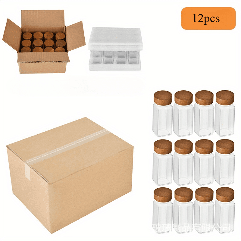 TEMU 12pcs Glass Spice Jars With Square Shakers - 4oz Glass Condiment Bottles Suitable For, Restaurant, Spice Shop - Elegant Glass Spice Containers With Lid & Labeling For Herbs, Spices, Seasonings