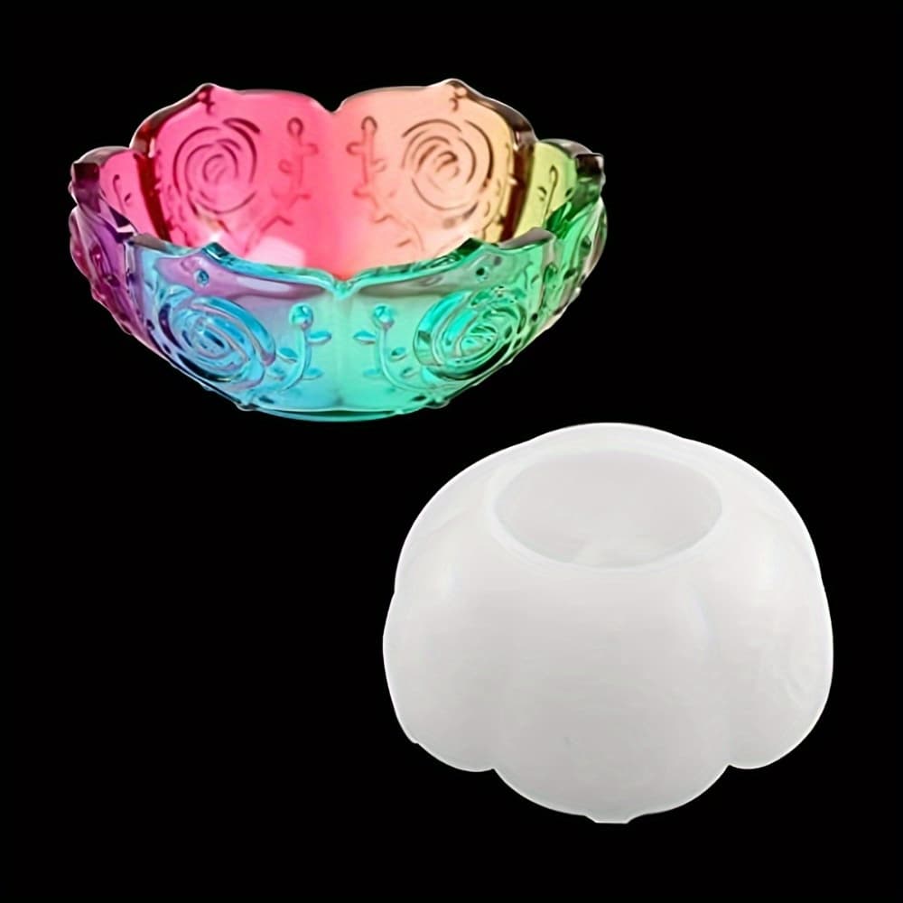 TEMU 1pc Resin Mold Lotus Bowl Mold Candle Holder Mold Flower Pot Mold Silicone Epoxy Resin Casting Mold For Flower Pot Ornament Container Jewelry Tray Holder