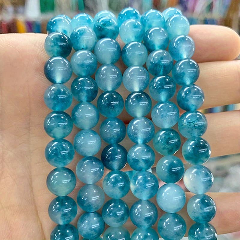 TEMU Smooth Natural Floating Flower Chalcedony Beads For Jewelry Making Diy Keychain Anklet Necklace 15" Inch 6/8/10/12mm