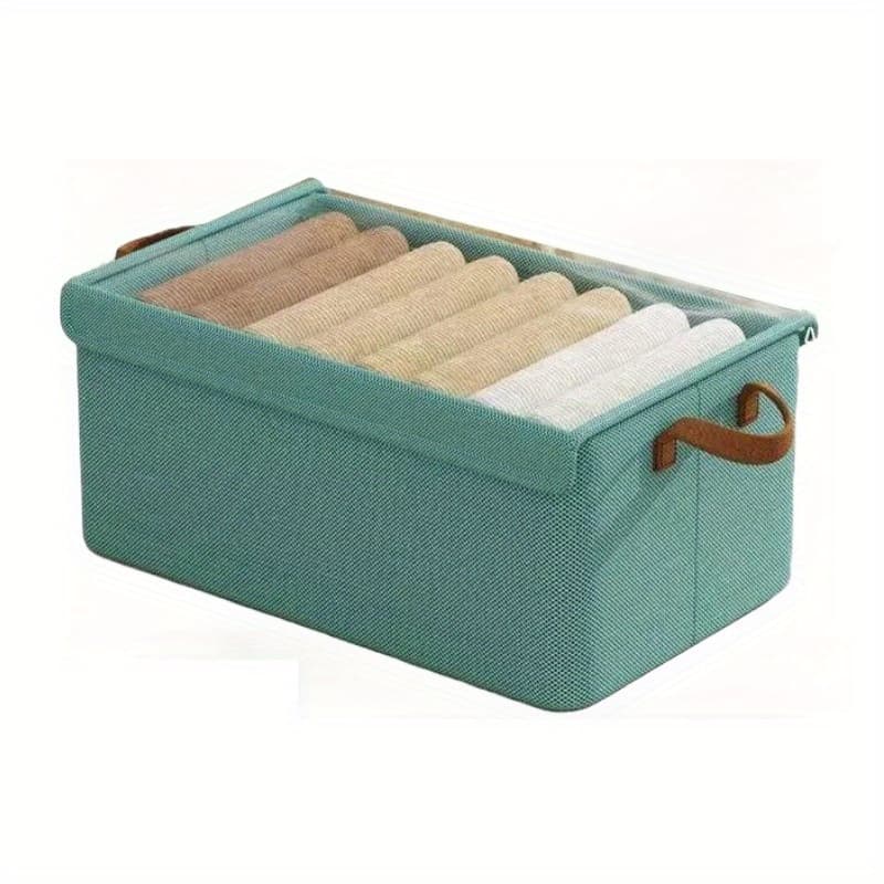 TEMU Foldable Fabric Storage Box With Lid - Breathable, Durable Non-woven Organizer For Clothes, Underwear, Pants - Rectangular Wardrobe Basket, Under-bed Storage