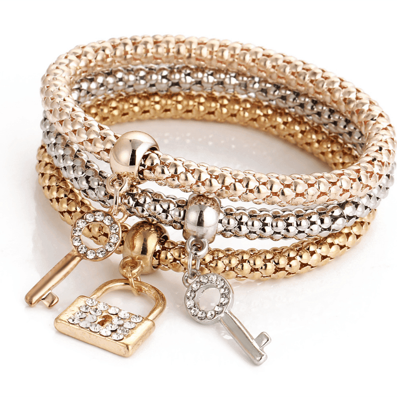 TEMU Elegant 3pcs Stackable Bracelet Set With Pendants - Fashion Accessory, Perfect Gift For Men And Women