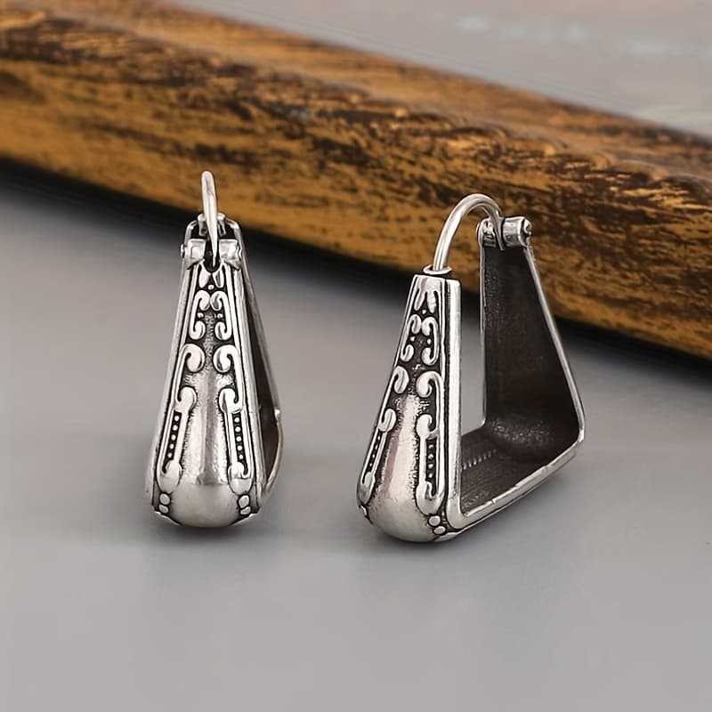 TEMU Unique Geometric Irregular Hoop Earrings - Vintage Ethnic Jewelry For Women - Ideal For Parties And Vacations