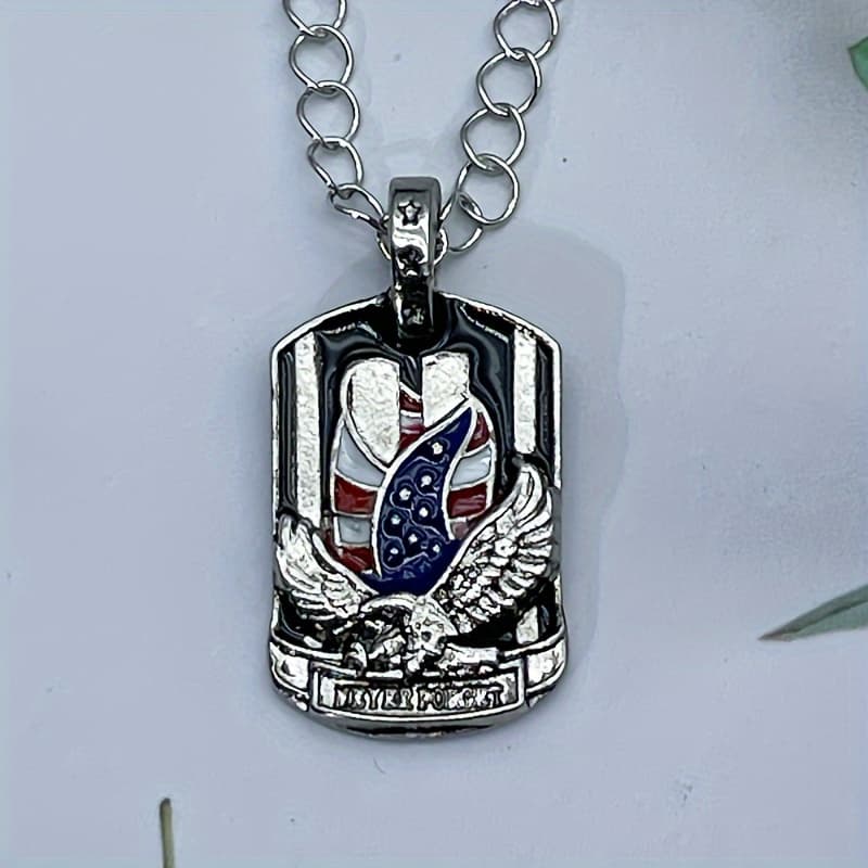 TEMU Patriotic Eagle American Flag Necklace - Durable Alloy Construction, Intricate Details, Adjustable Chain, Perfect For Men's Casual Or Formal Occasions - Showcases And Spirit