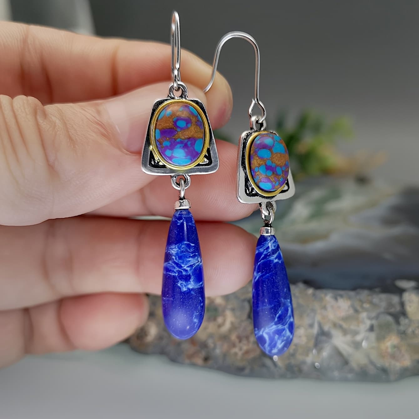 TEMU Bohemian Hook Earrings In A Teardrop Shape - Vibrant And Fashionable
