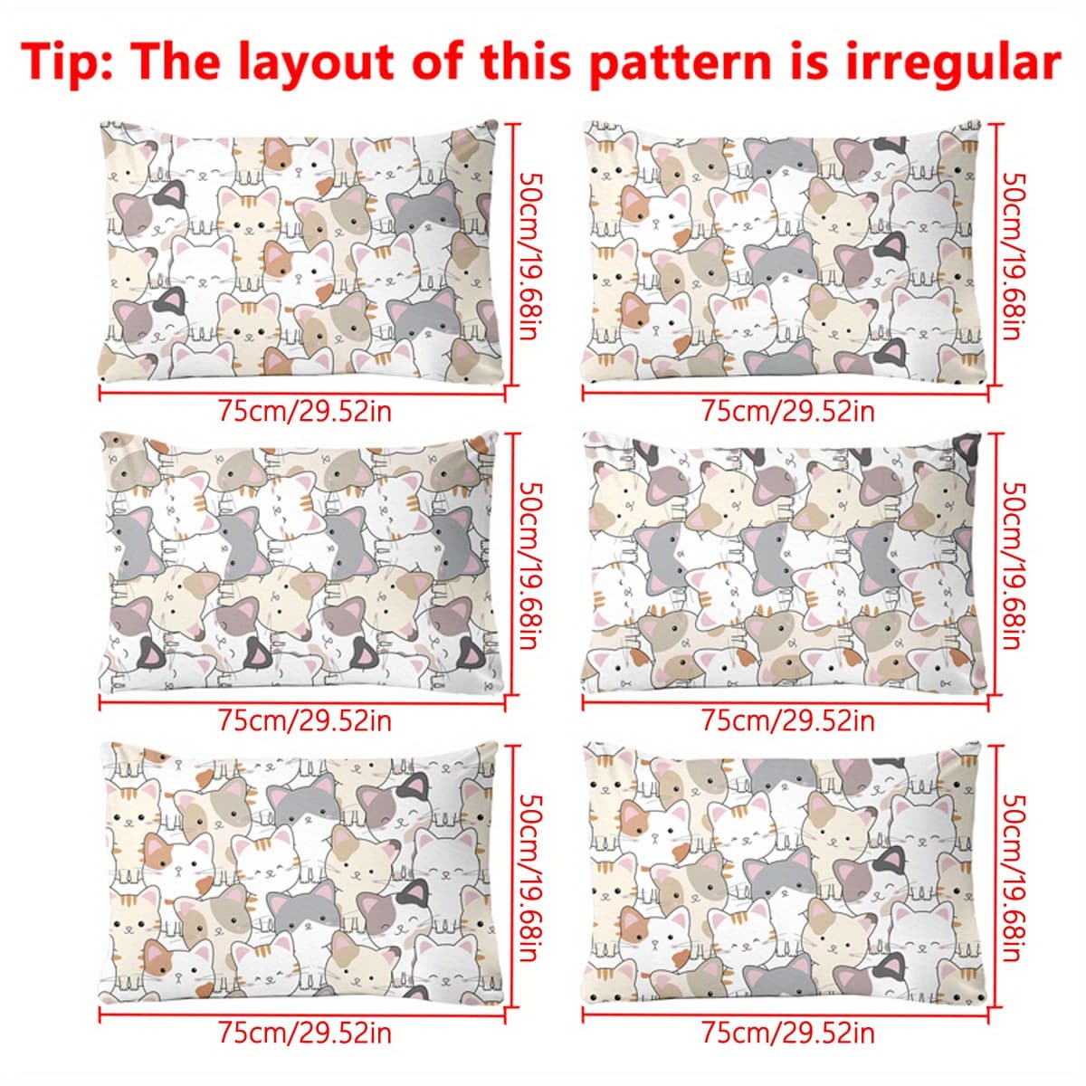 TEMU 1pc Cartoon Cute Animal Cat Dense Pattern Print Brushed Pillowcase, Bedroom Pocket Closure Soft Pillowcase, Bedding