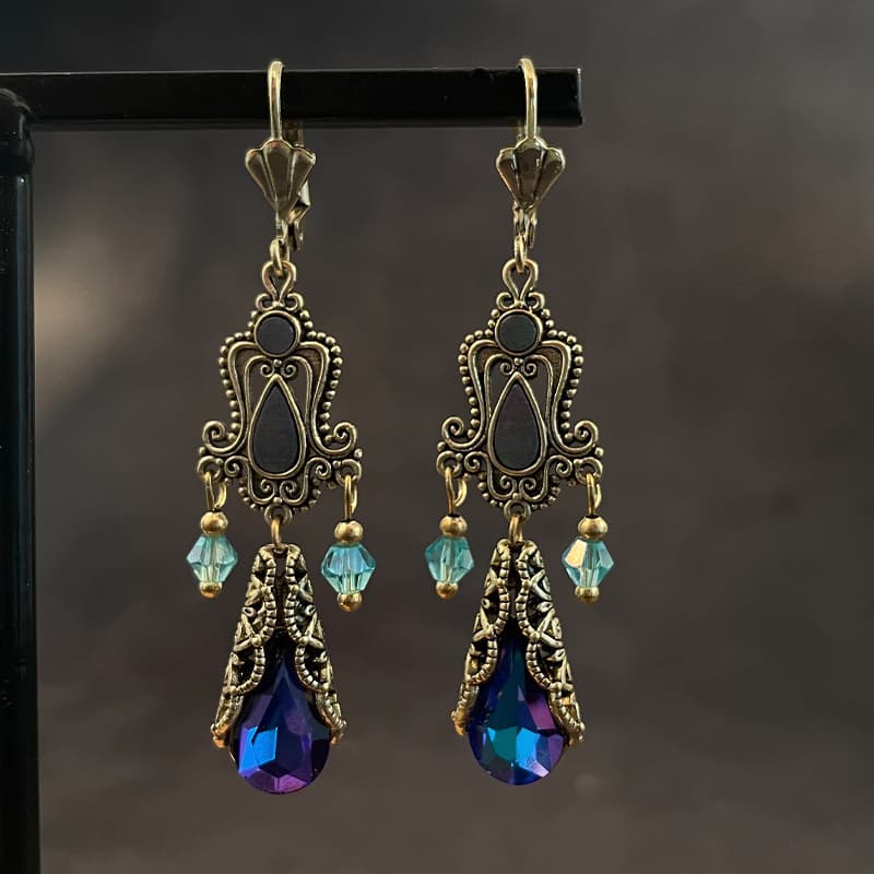 TEMU Luxurious Copper Jewelry For Women - Dangle Earrings With Elegant Teardrop Synthetic Gems