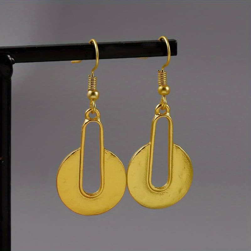 TEMU Golden Round Dangle Earrings - Retro Bohemian Style, Creative Gift For Women, Holiday Accessories,