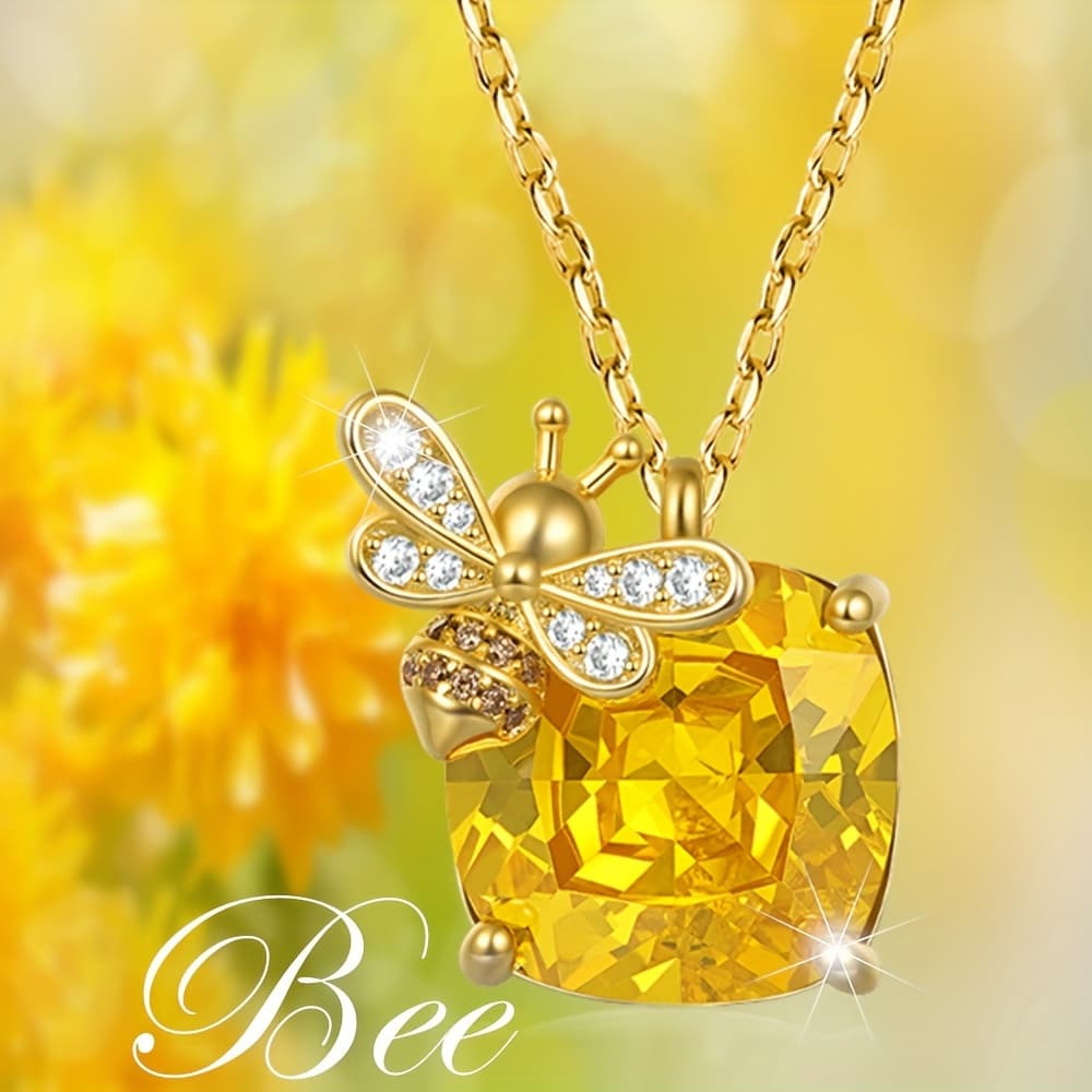 TEMU Trendy Yellow Artificial Necklace 1pc Elegant Sparkling Pendant Women Fashion Jewelry Gift Additions