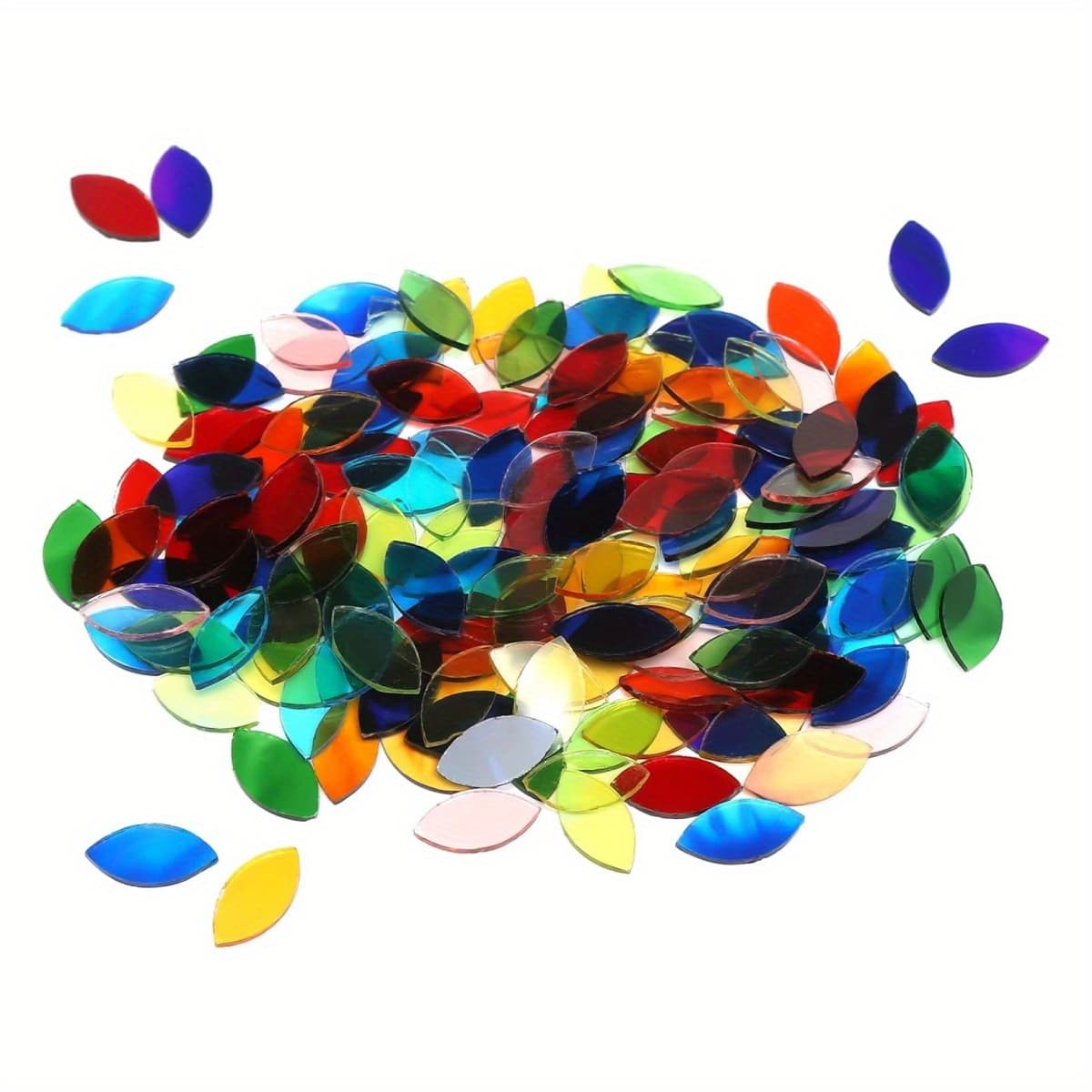 TEMU 100pcs Mixed Color Transparent Leaf Shaped Fusible Glass Mosaic Pieces For Glass Art And Turkish Mosaic Lamp Crafting Materials - Glass Material