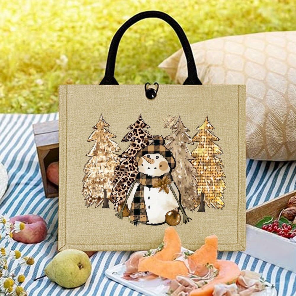 TEMU Gift For Her/him Funny Christmas Snowman Tote Bag, A Gift Featuring A Large Capacity And , Made From Durable Jute