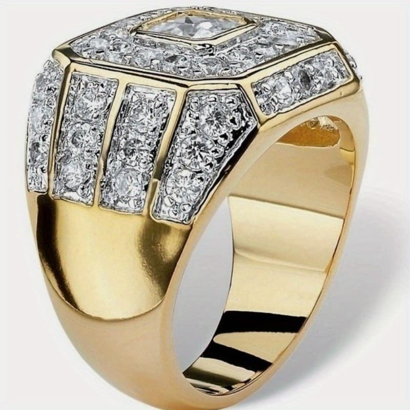 TEMU 1pc 18k Gold Plated Elegant Ladies Wear Synthetic Zirconia Wide Face Ring, As Well As Hip Hop Ring Of Trend Jewelry