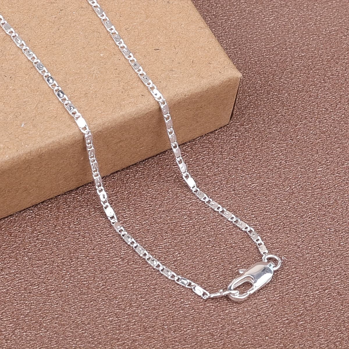 TEMU 1pc 925 Silver Plated Flat Necklace With 2mm Necklace 16-30 Inches Snake Chain Necklace Herringbone Chain Necklace Flat Snake Chain Choker Necklace