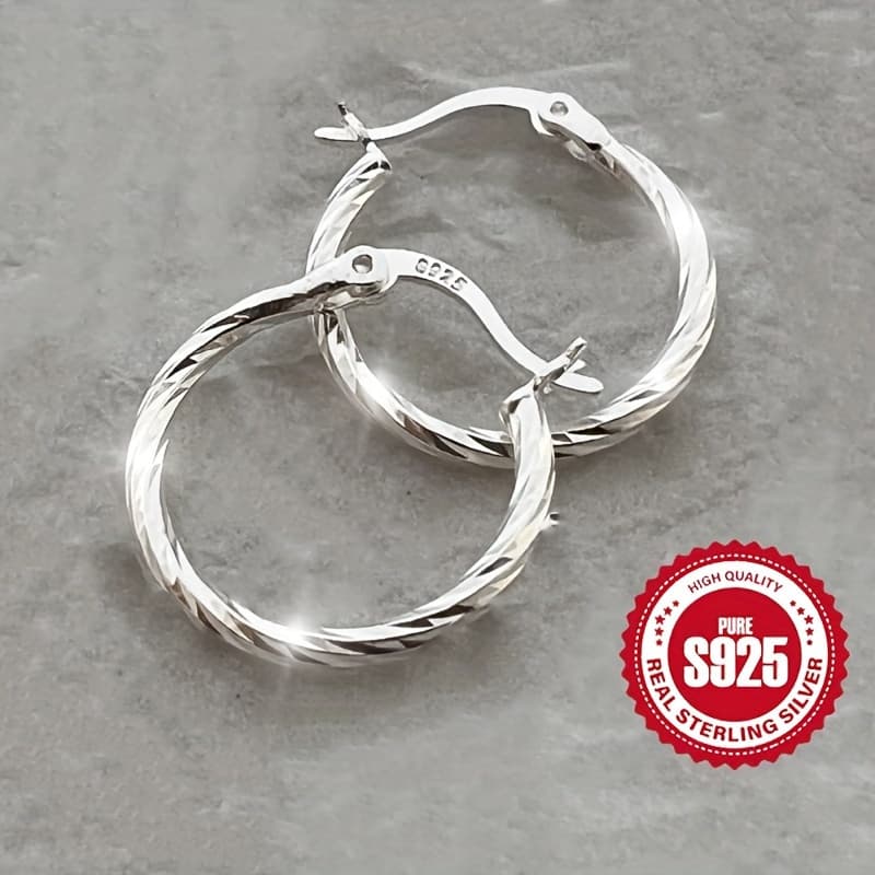 TEMU New S925 Sterling Silver Hoop Earrings, Minimalist Geometric Kink Round Hoop Earrings, Earrings Jewelry 2.2g/0.08oz