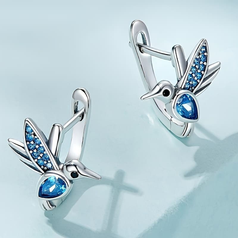 TEMU Bohemian Hummingbird For Blue Bird Earrings Inlay Blue Synthetic Zirconia Bird Hoop Earrings For Banquets Party Valentine's Day Daily Casual Holidays Cute Bird Earrings Jewelry Gifts
