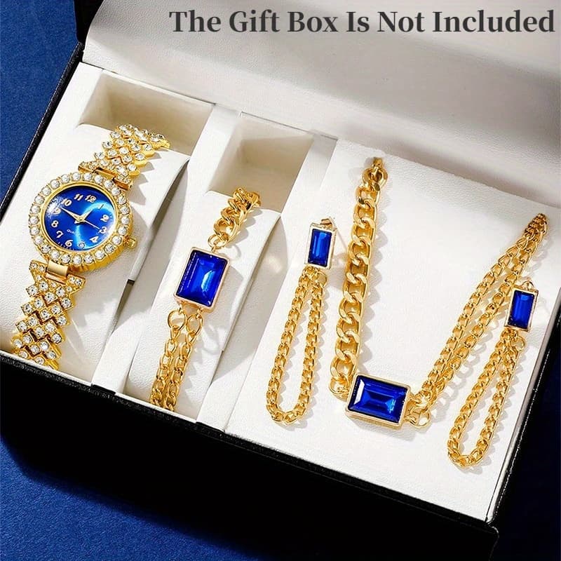 TEMU Women's Fashion Watch Necklace Earrings Bracelet Set Female Casual Ladies Quartz Watches Jewelry Set