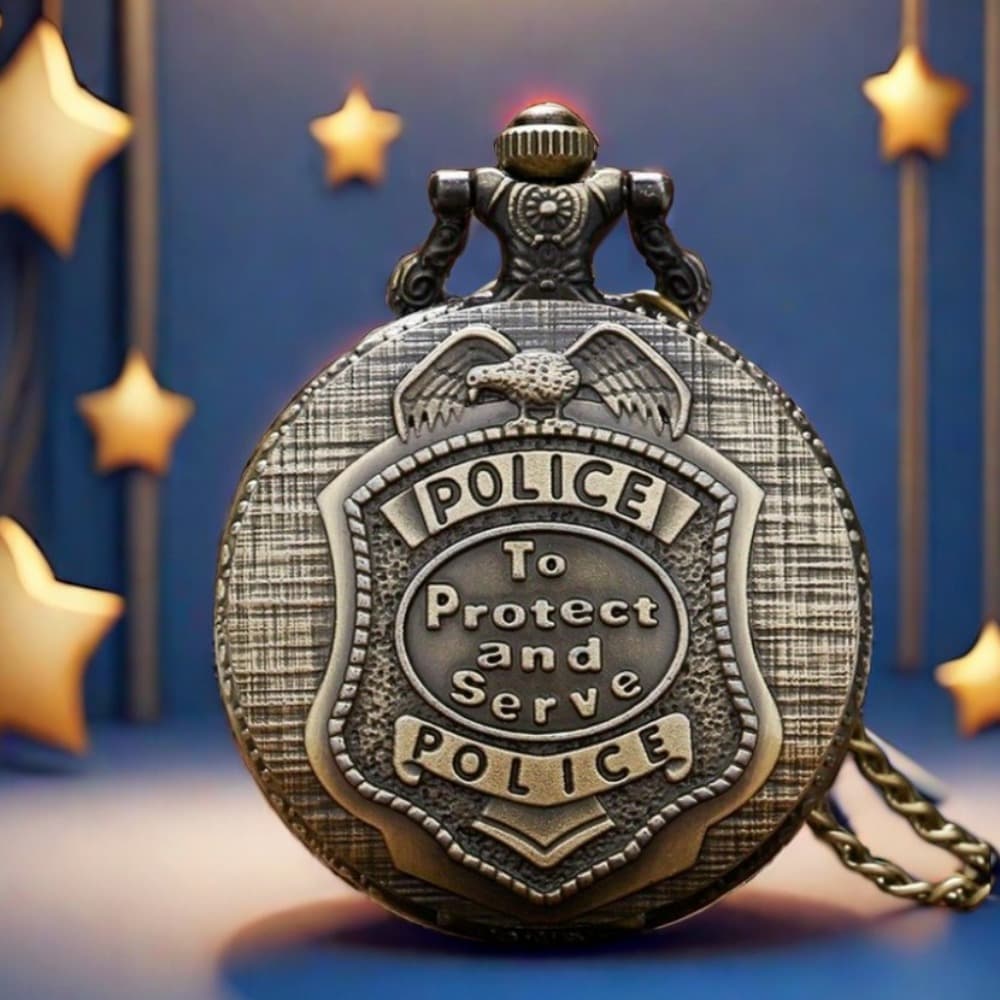 TEMU Creative Quartz Protect Retro Pendant Full Hunter Pocket Watch Police Style Unisex Necklace Chains Gift, Unique New Year, Christmas And Birthday Gift