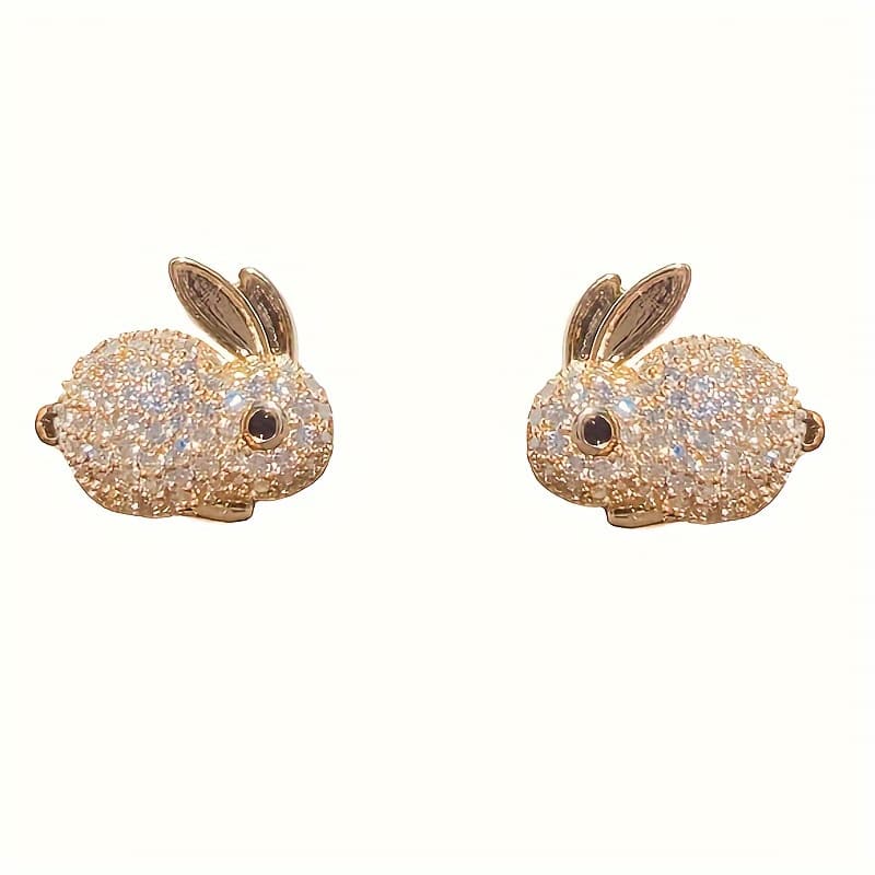 TEMU Rabbit Stud Earrings With Zirconia Embellishments - Perfect Gift For Women Ear Hook Earrings 925 Halloween Ear Hook Earrings Earrings Ear Clip Hoop Earrings Valentine's Day Gift
