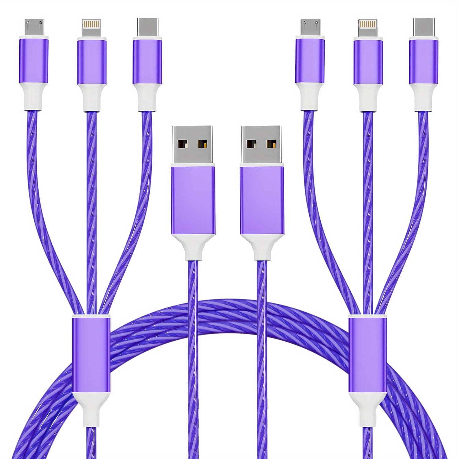 TEMU Jogrytece 2pcs 1.2m/ 4ft 3 In 1 Usb Charging Cable With Type-c, Micro Usb, Ip Port For Most Phones/ Iphones/ Tablets