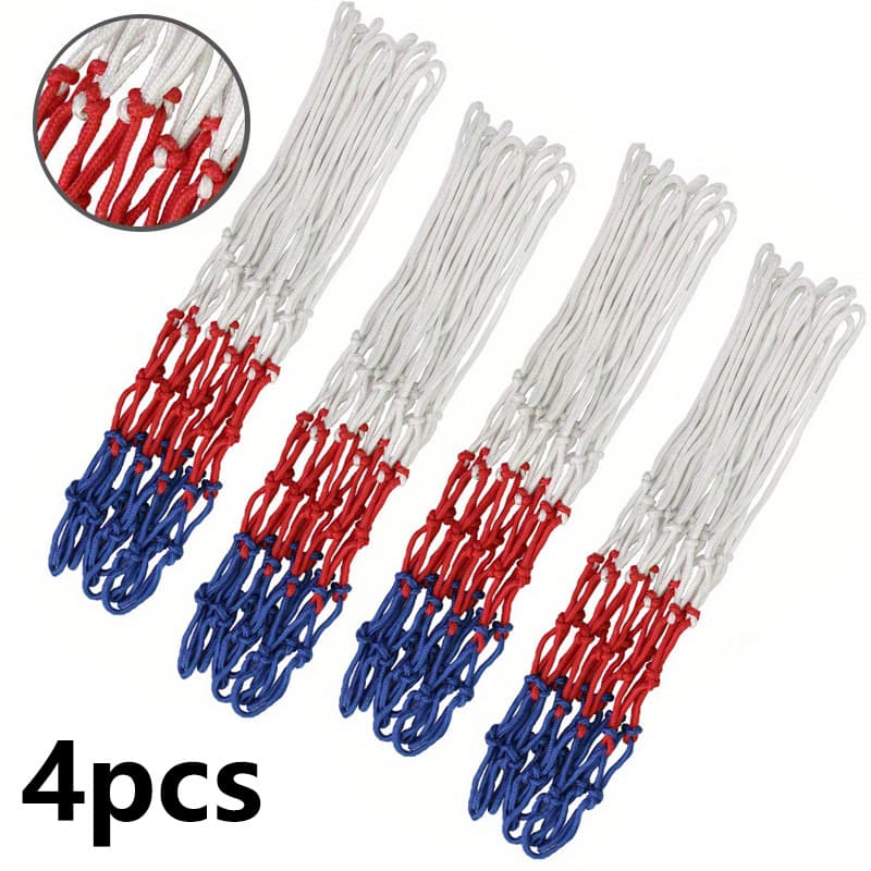 TEMU 4pcs Standard Basketball Nets, Tricolor Universal Basketball Hoop Net, And Durable, Suitable For Outdoor Use