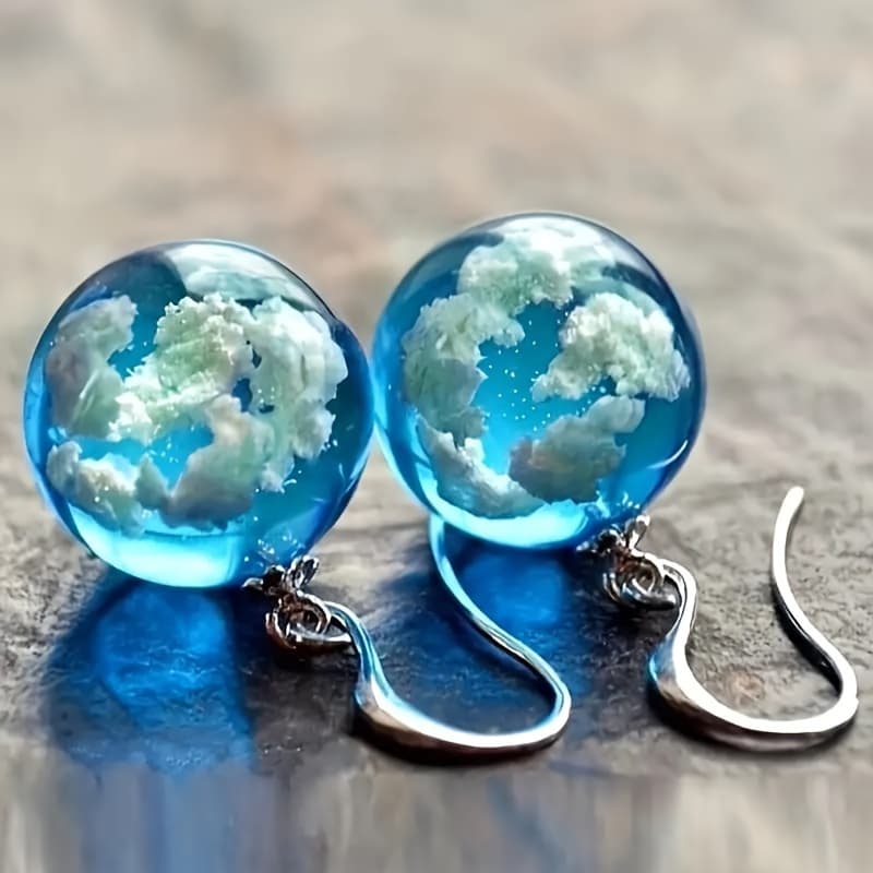 TEMU 1 Pair Fashionable And White Cloud Resin Earrings - Unique Ball Shape Design For Women
