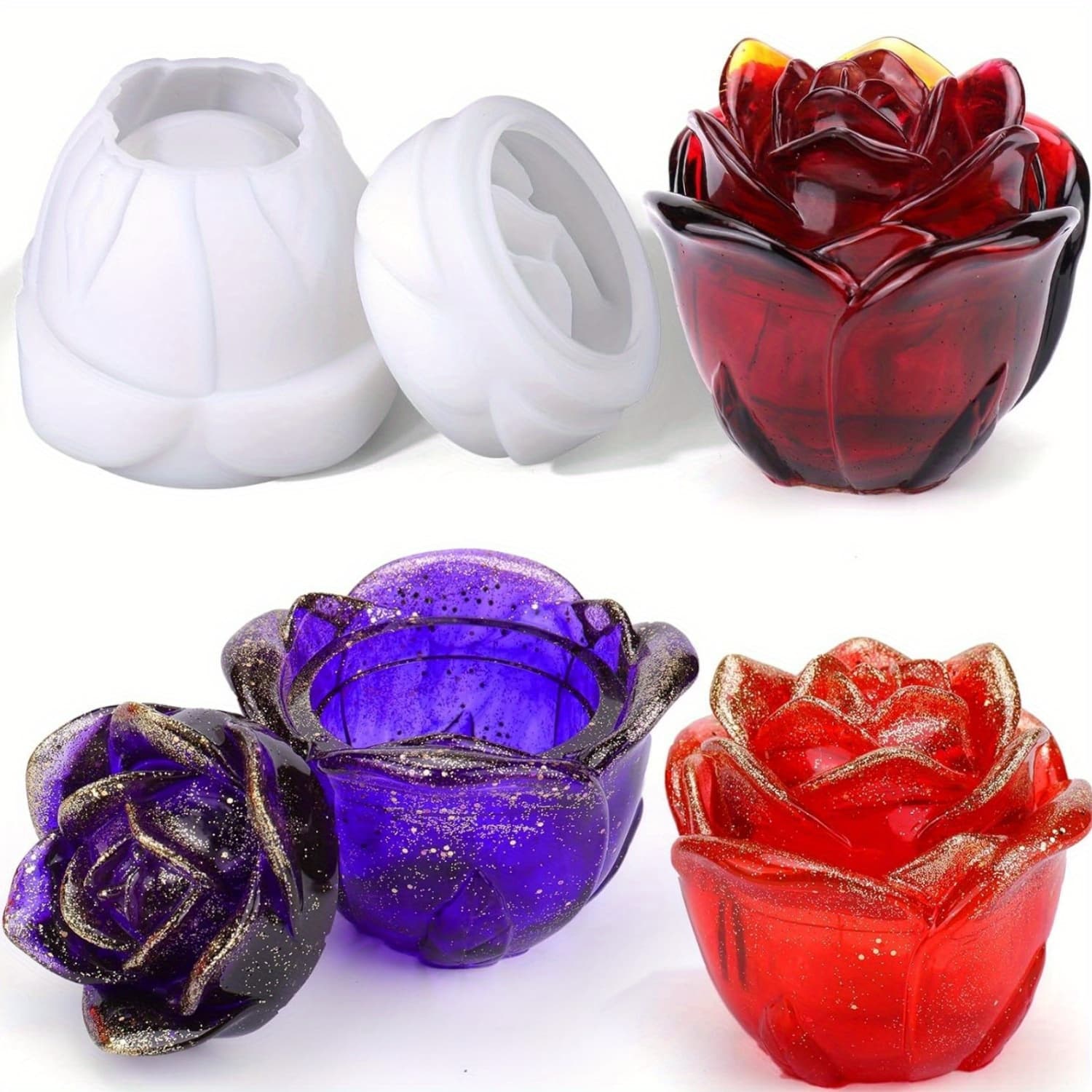 TEMU Hot Selling High Quality 2pcs/ Set Rose Flower Resin Molds Silicone For Epoxy Resin Casting For Storage Box, Candy Container, Home Decoration