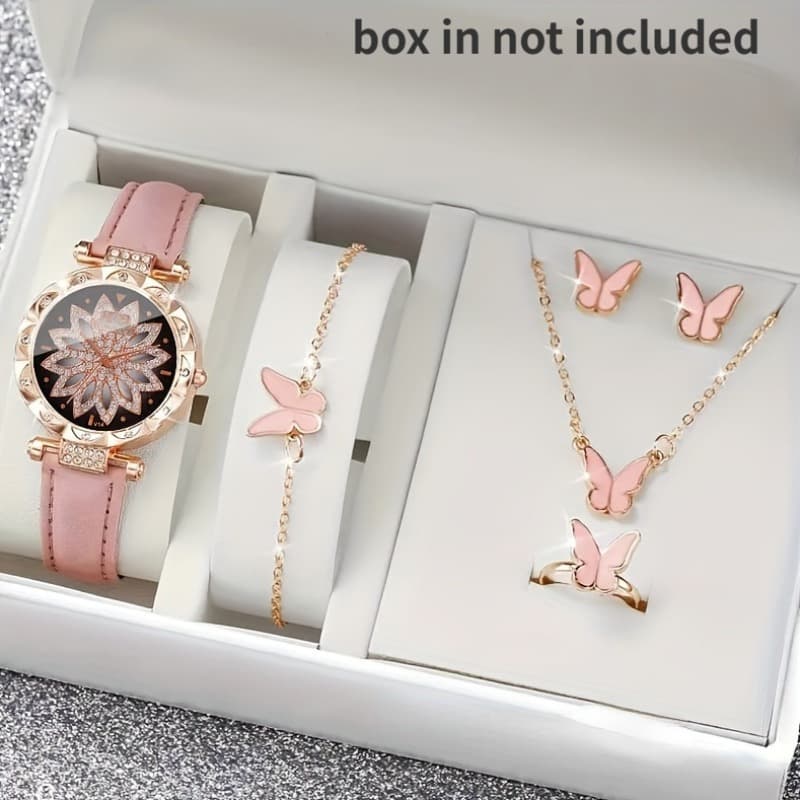 TEMU Sparkling Watch And Accessories Set - Gift For Her, Perfect For Any Occasion, Elegant And Fashionable , For Women