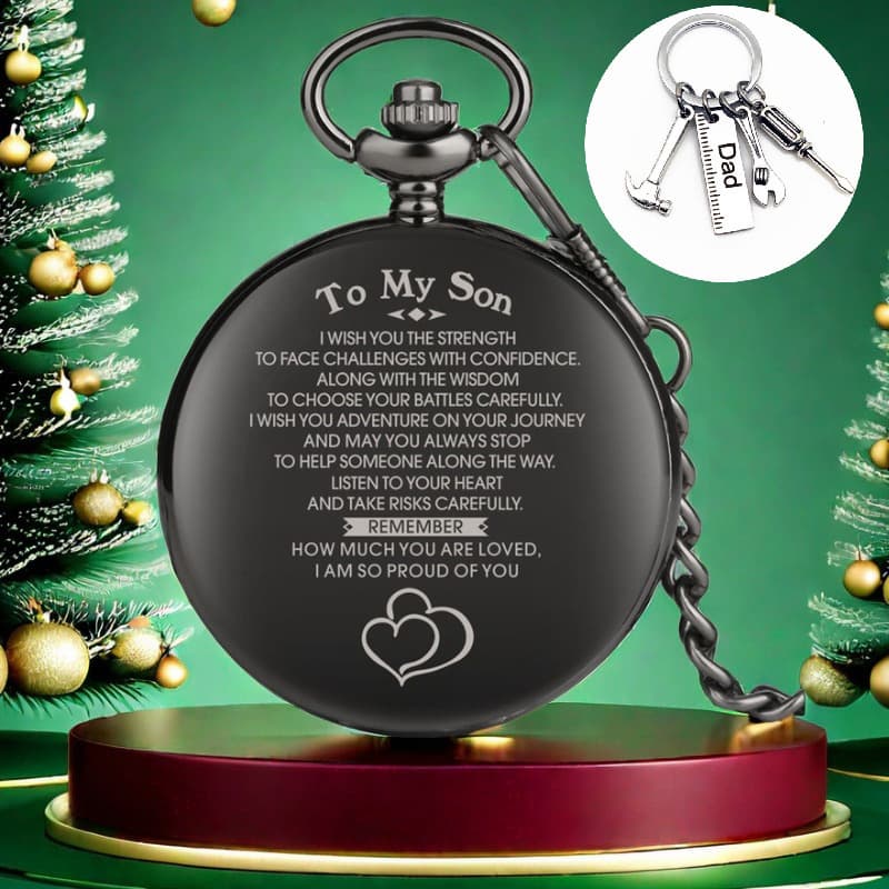 TEMU To My Son Quartz Pocket Watches With Dad Tool Keychain Message Best Gifts For Birthday/graduation/xmas