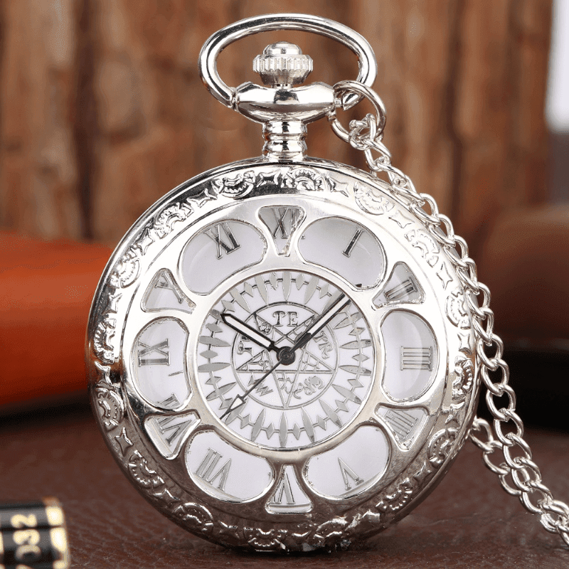 TEMU Hollow Silver Quartz Pocket Watch Classic Necklace Watch Pocket Watch Best Gifts For Birthday/ Graduation/ Christmas/ New Year
