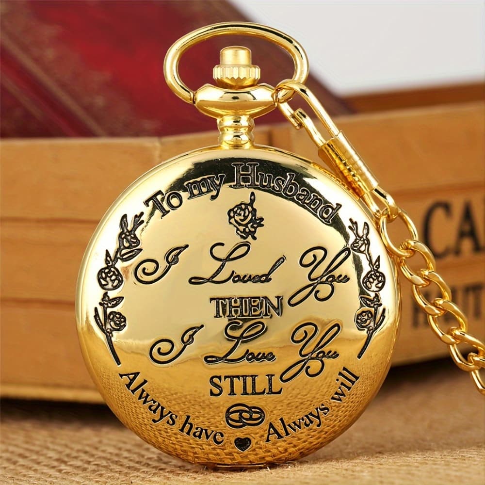 TEMU To My Husband Creative Lettering Quartz Pocket Watches Fob Chain Pocket Watch Best Gifts For Lover Husband, For Women